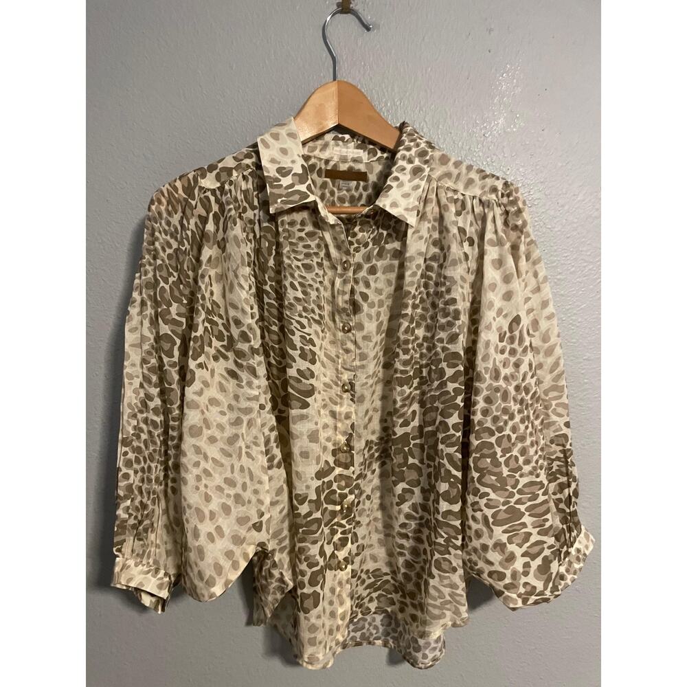 Mother The Breeze Top Spot On Womens Small Beige Leopard Print Sheer Retail $195